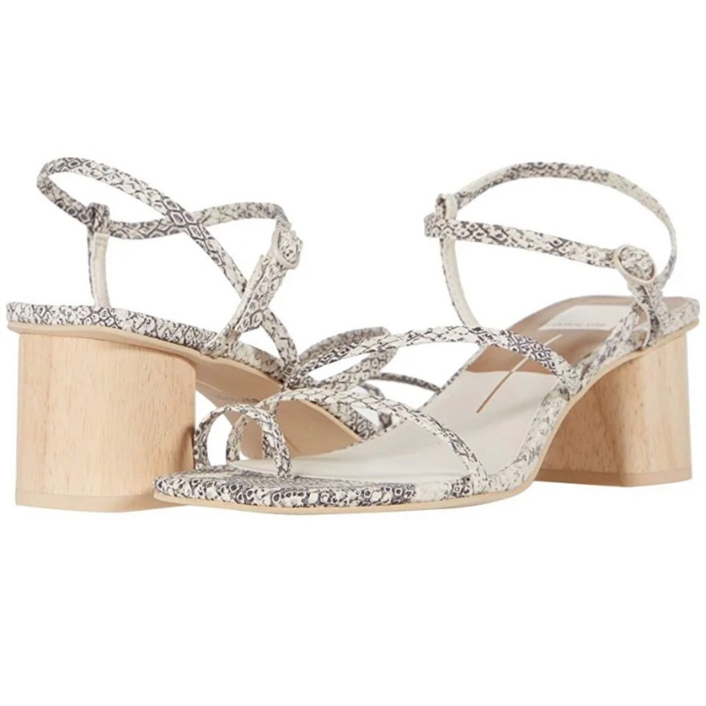 NIB Dolce Vita Size 8 Zyda Square Toe Block Heel in Stone Snake Print Leather
